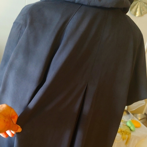 London Fog Black Faux Suede Water Resistent Hooded Trench Coat SZ Medium - Picture 9 of 14